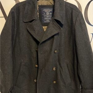 American Eagle Charcoal Wool Blend Pea Coat Men’s Large Heavy Jacket